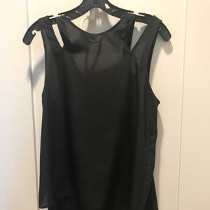 BCBGeneration Black Sheer Cutout Top